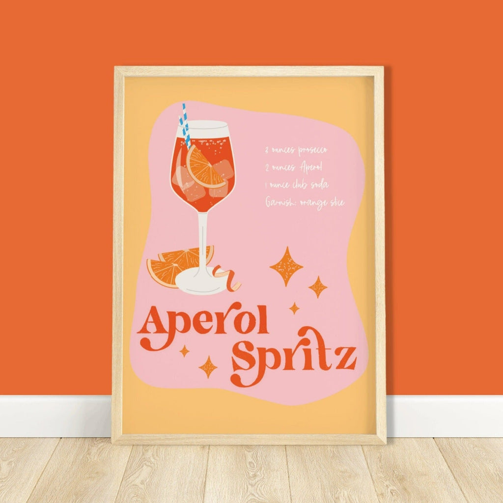 Orange and Pink Aperol Spritz Cocktail Art Print by Colour Your Life Club