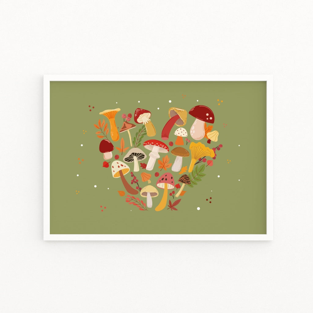 Autumn Mushrooms Heart Print - Colour Your Life Club