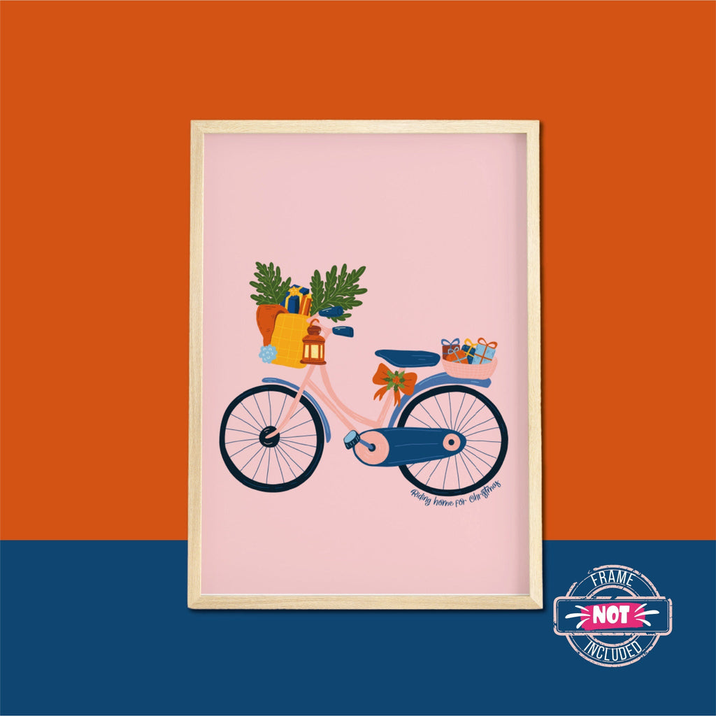 Bicycle Christmas Print | UNFRAMED A5 A4 A3 - Colour Your Life Club