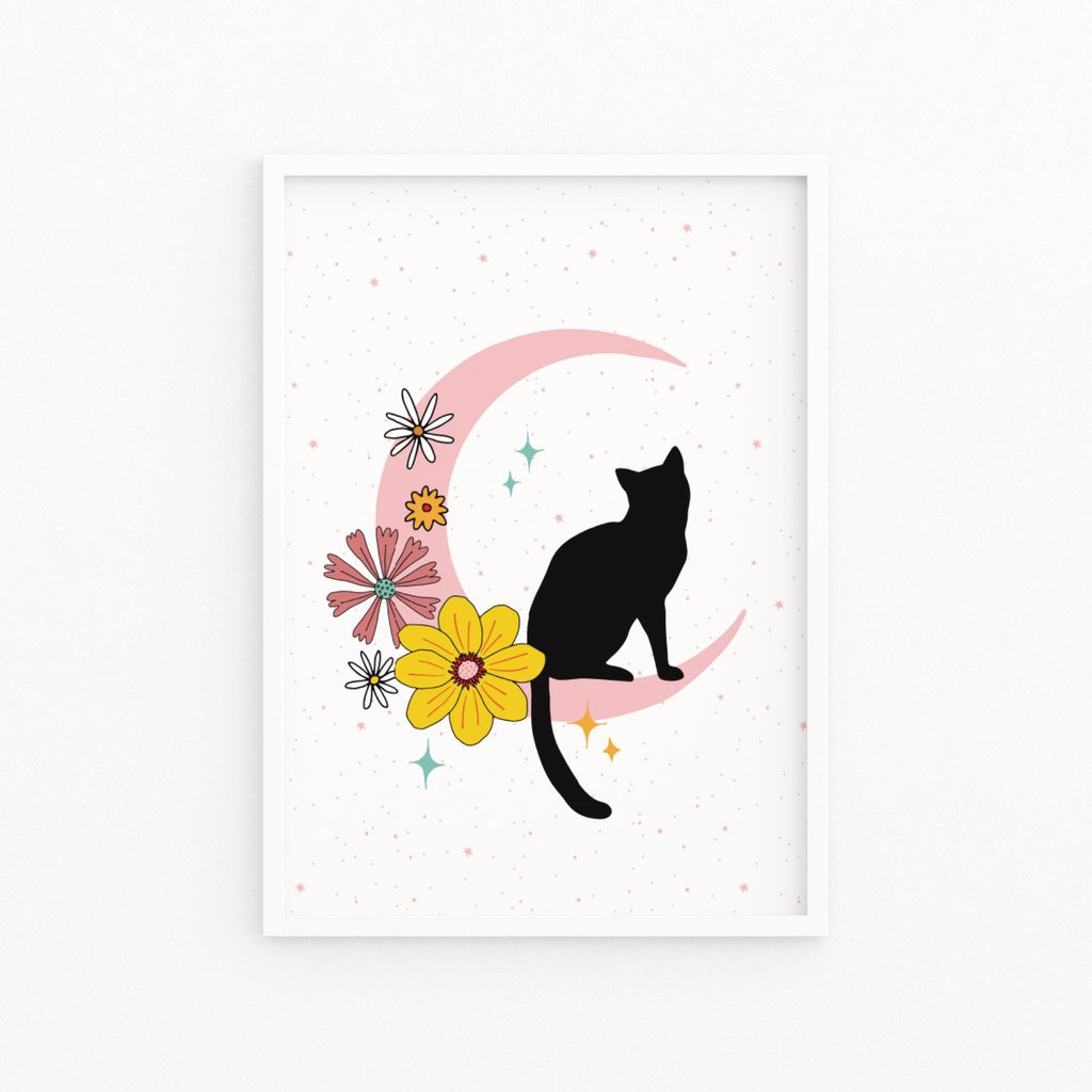Black Cat on Moon Print - Colour Your Life Club