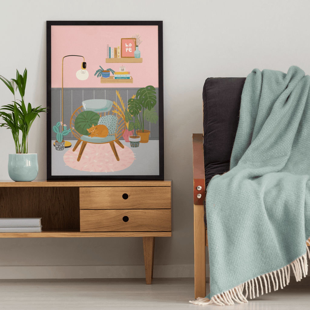 Boho Comfy Chair Print | With or Without Cat - Colour Your Life Club