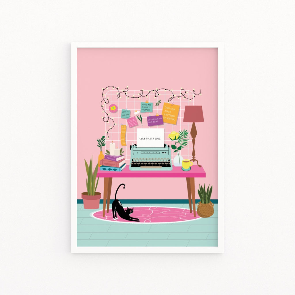 Boho Office Desk Print | With or Without Black Cat - Colour Your Life Club