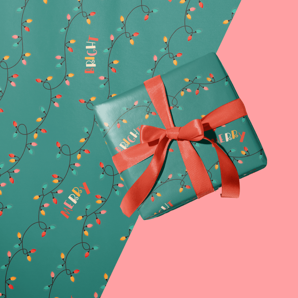 Christmas Merry & Bright Fairy Lights Wrapping Paper - Colour Your Life Club