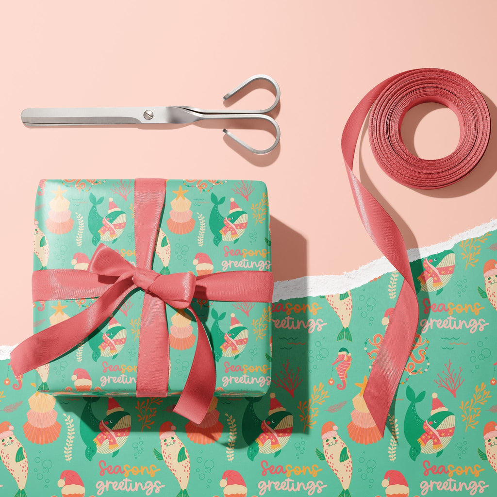 Coastal Christmas Seasons Greetings Wrapping Paper - Colour Your Life Club