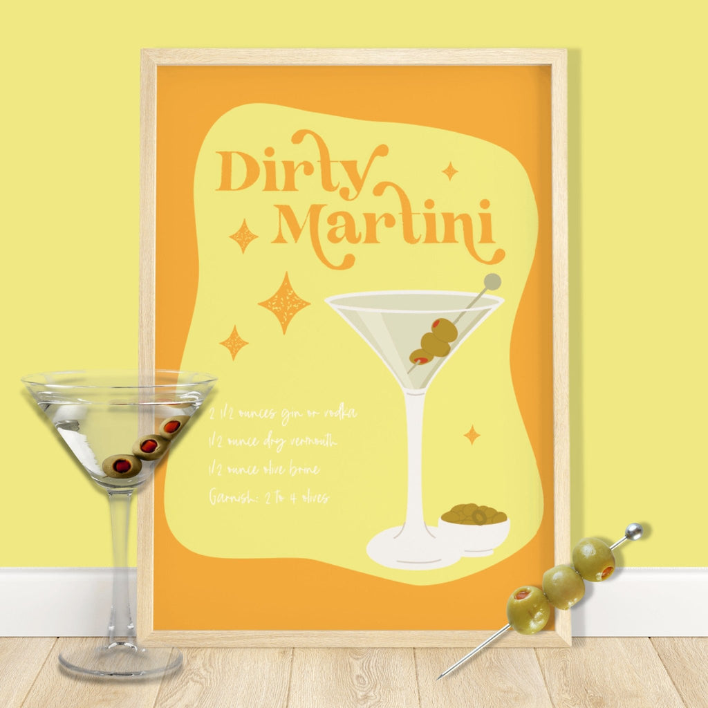 Dirty Martini Cocktail Print | UNFRAMED A5 A4 A3 - Colour Your Life Club