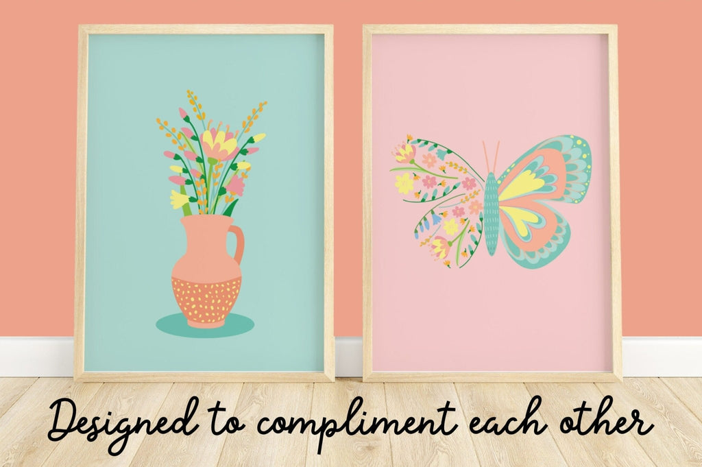 Floral Butterfly Pastel Spring Print - Colour Your Life Club