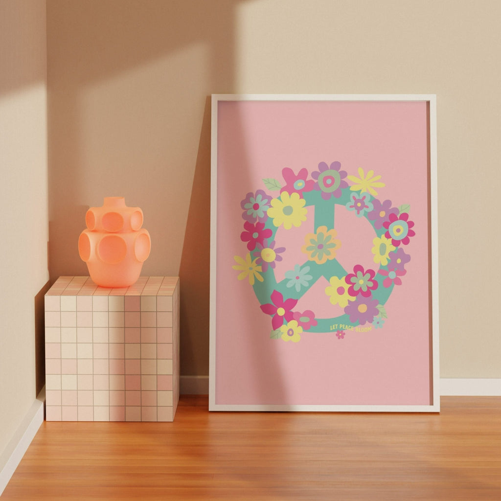 Floral Peace Sign Pastel Pink Print - Colour Your Life Club