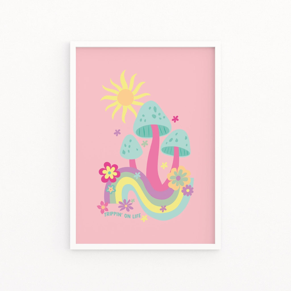 Groovy Mushroom Pastel Pink Print - Colour Your Life Club