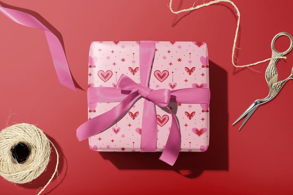 Love Hearts Red & Pink Wrapping Paper - Colour Your Life Club