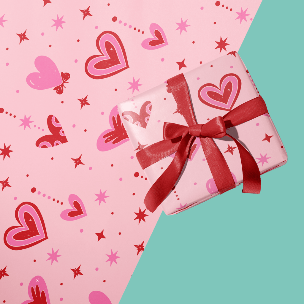 Love Hearts Red & Pink Wrapping Paper - Colour Your Life Club