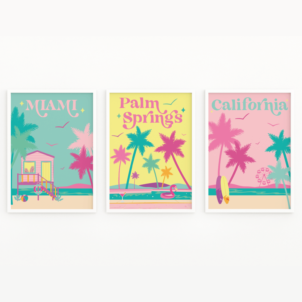 Miami, California & Palm Springs USA Travel Print Set - Colour Your Life Club