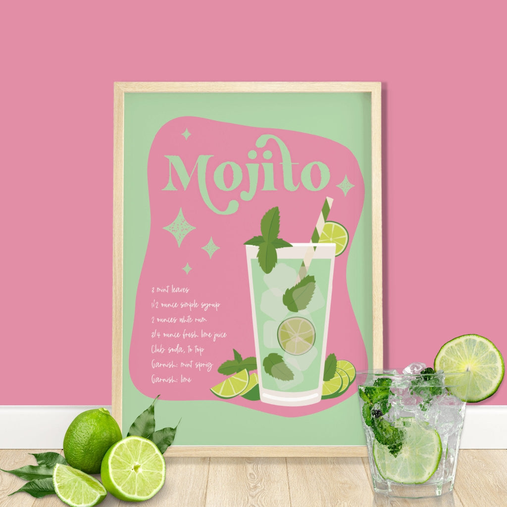 Mojito Cocktail Print | UNFRAMED A5 A4 A3 - Colour Your Life Club