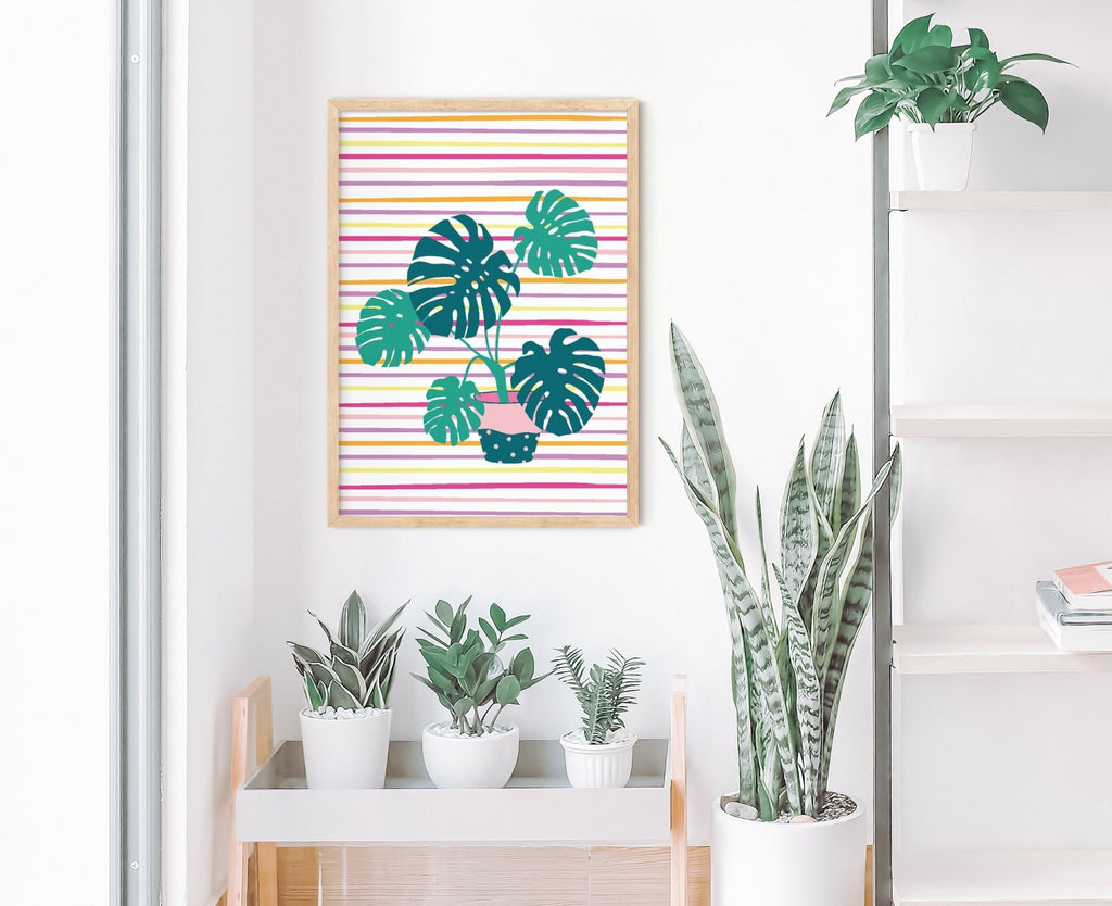 Monstera Striped Plant Print - Colour Your Life Club