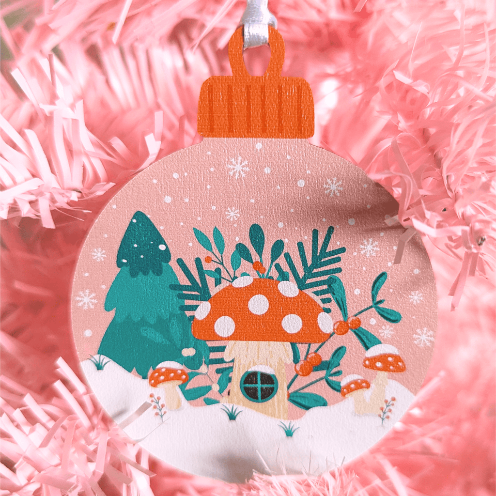 Mushroom Snow Globe Hanging Wooden Bauble Decoration - Colour Your Life Club