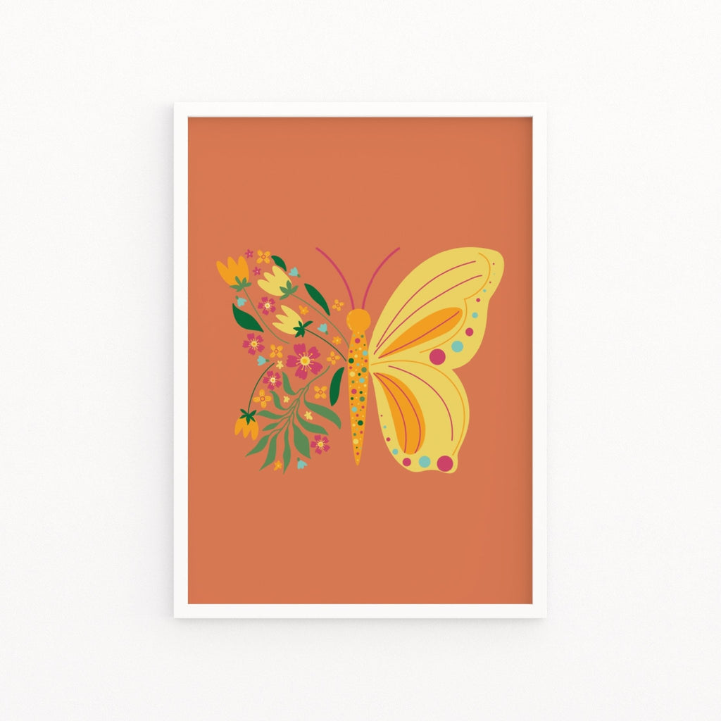 Orange Butterfly Floral Wing Spring Print - Colour Your Life Club