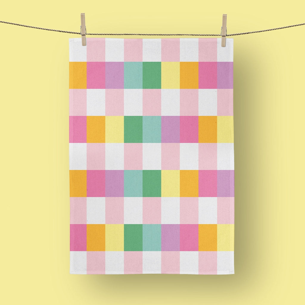 Pastel Gingham Squares Large Tea Towel - Colour Your Life Club