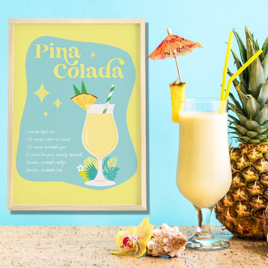 Pina Colada Cocktail Print | UNFRAMED A5 A4 A3 - Colour Your Life Club