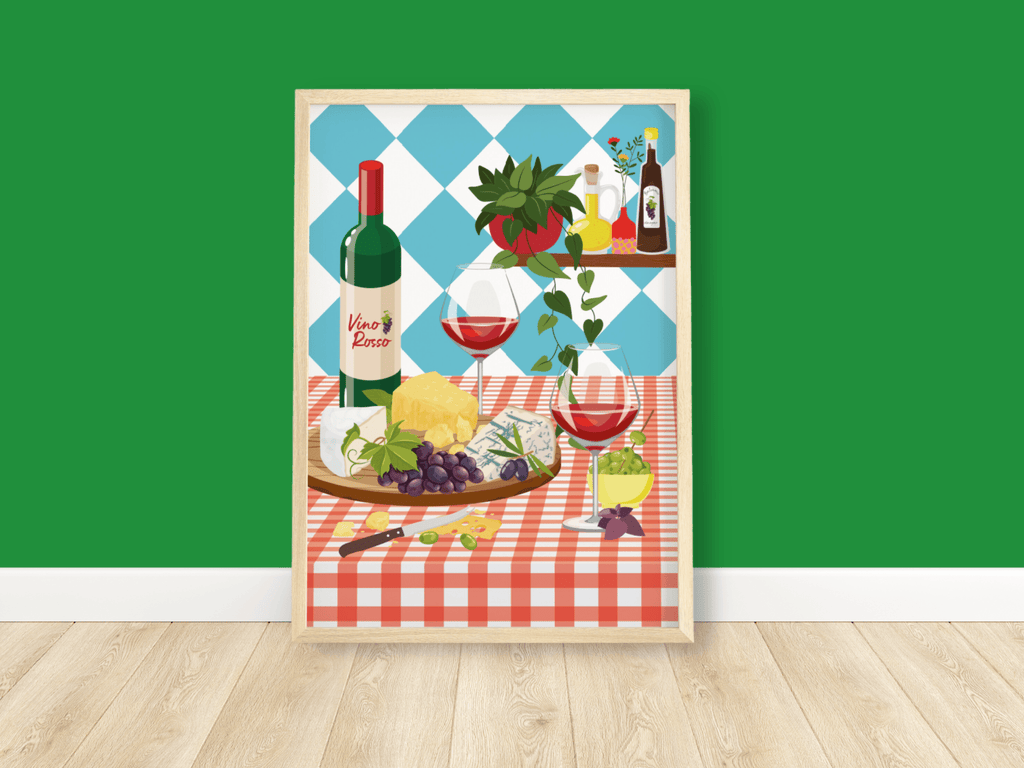 Red Wine & Cheese Print - Colour Your Life Club