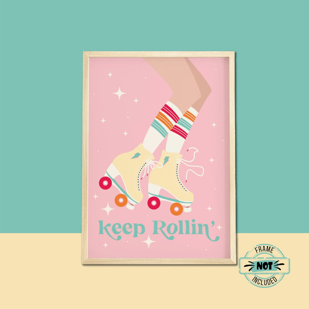 Roller Skate Pastel Art Prints Set of 2 | UNFRAMED A5 A4 A3 | Roll With It | Keep Rollin' - Colour Your Life Club