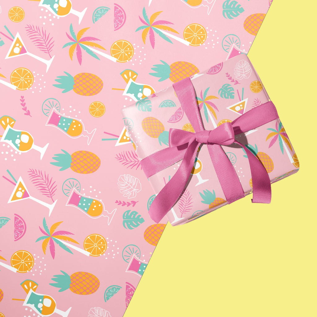 Tropical Cocktails and Palm Trees Pastel Wrapping Paper - Colour Your Life Club