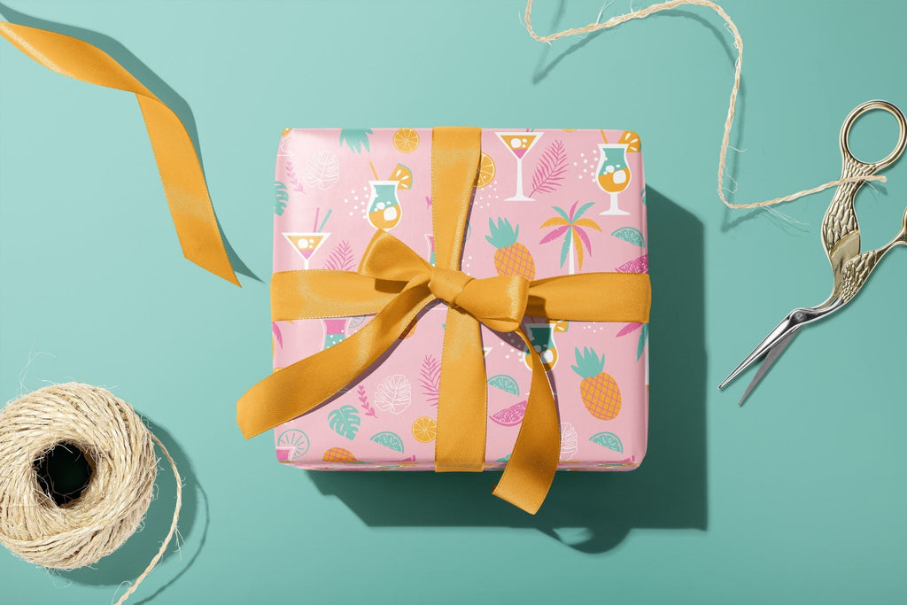Tropical Cocktails and Palm Trees Pastel Wrapping Paper - Colour Your Life Club