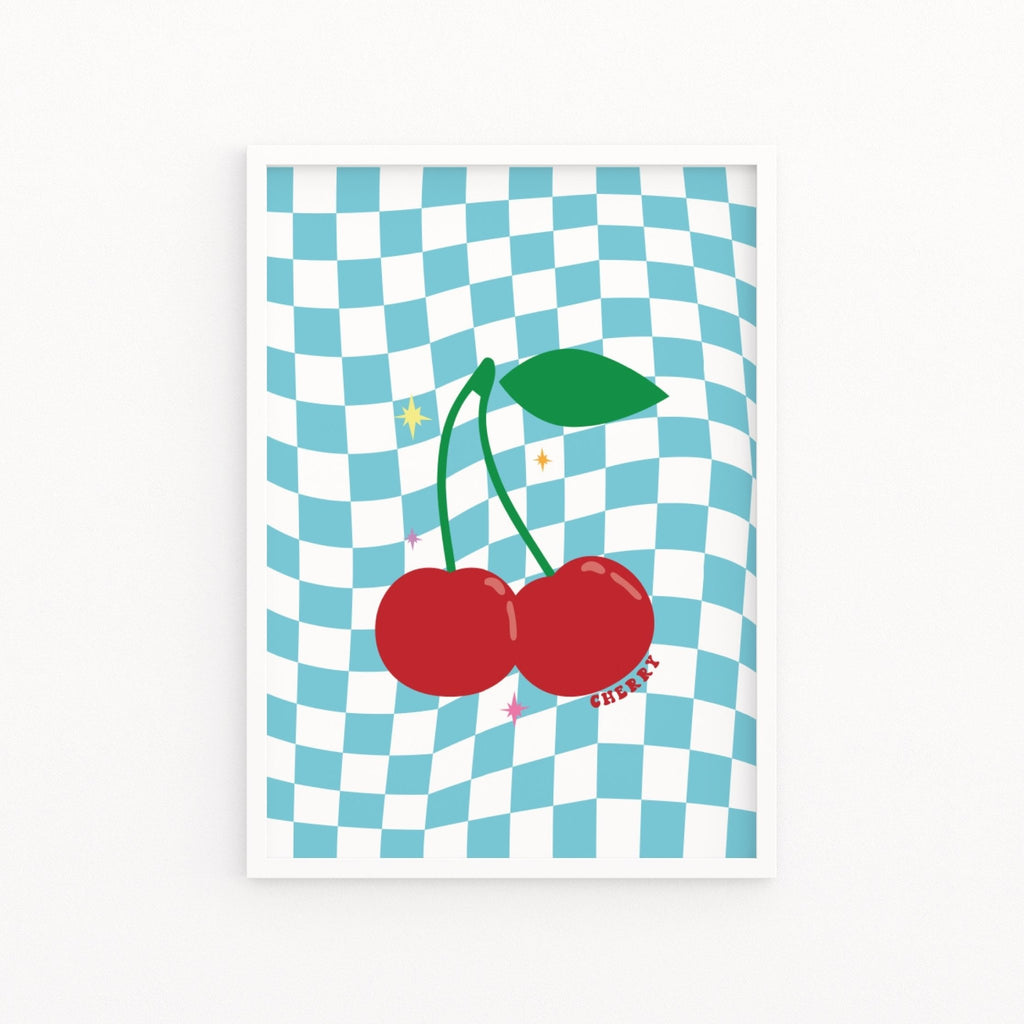 Y2K Cherry Swirly Checkerboard Print - Colour Your Life Club